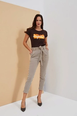 SPODNIE DAMSKIE L-SP-4015 BROWN_OFF WHITE