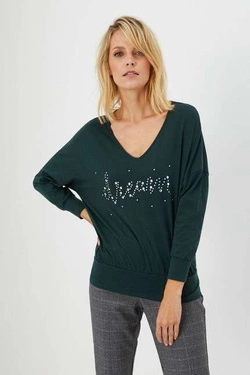 Bawełniana bluzka z aplikacją Z-TS-3641 D.GREEN