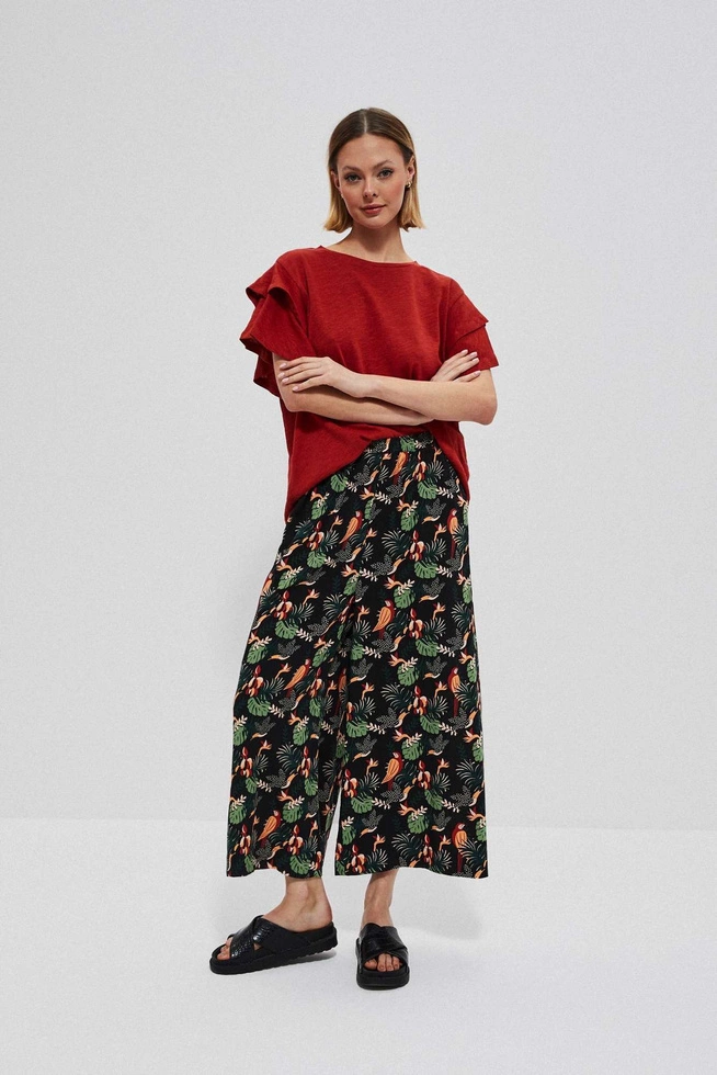 Culotte pants with tropical print