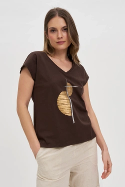 WOMEN'S T-SHIRT L-TS-4737 D.BROWN-set