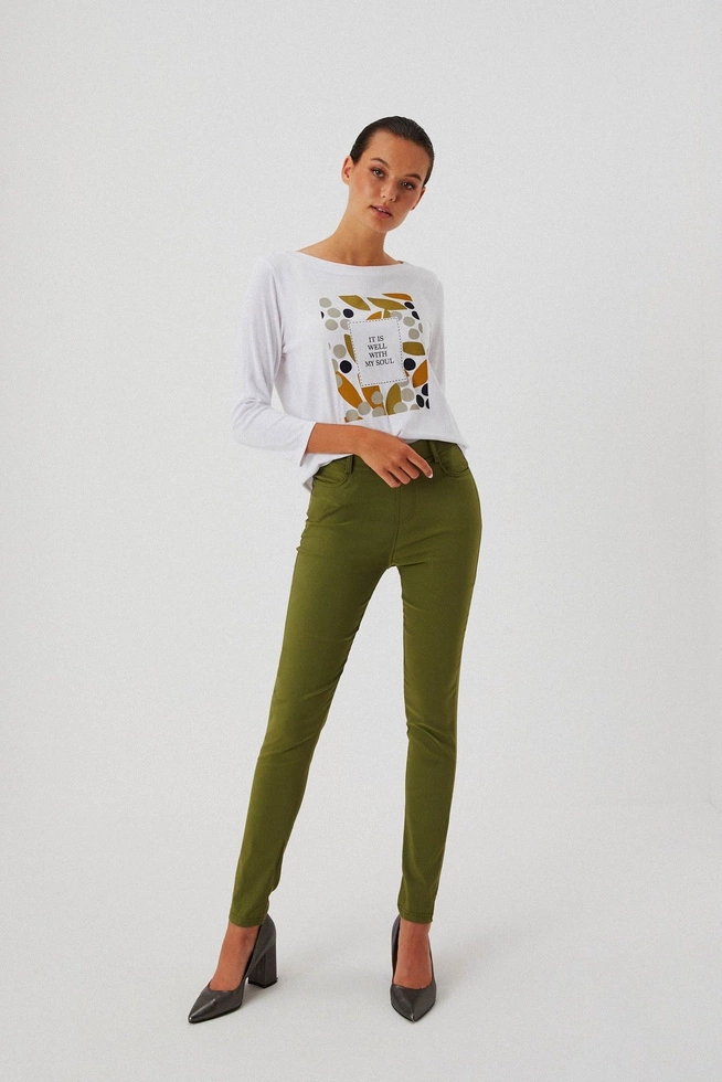 Spodnie rurki z wysokim stanem L-SP-3402 OLIVE