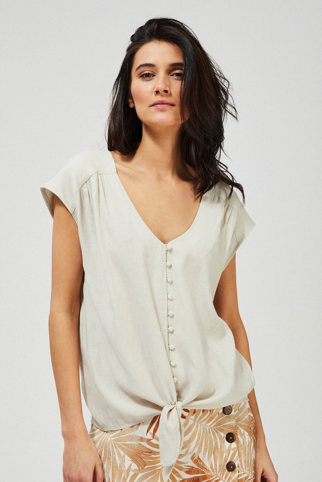 KOSZULA Z WIĄZANIEM L-KO-3449 BEIGE