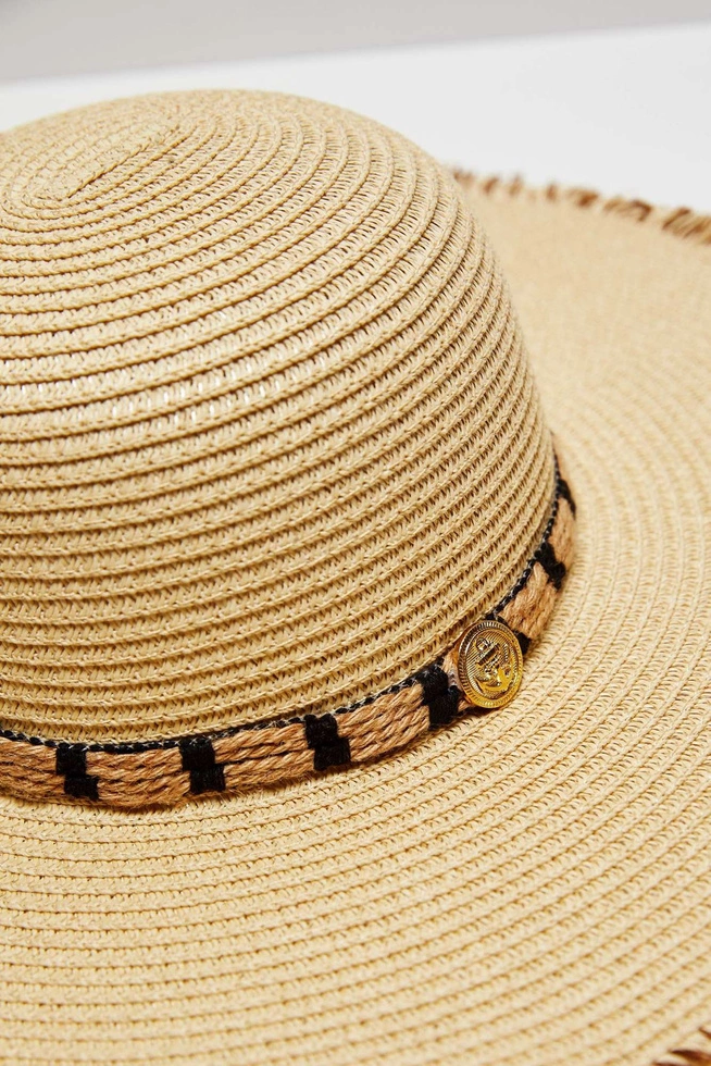 A straw hat with a wide brim
