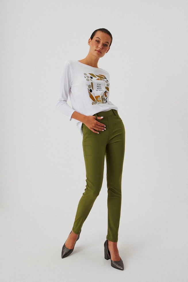 Spodnie rurki z wysokim stanem L-SP-3402 OLIVE