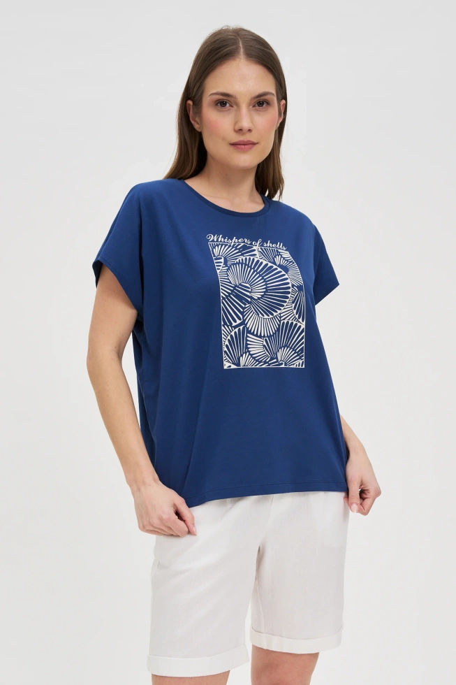WOMEN'S T-SHIRT L-TS-4746 D.BLUE
