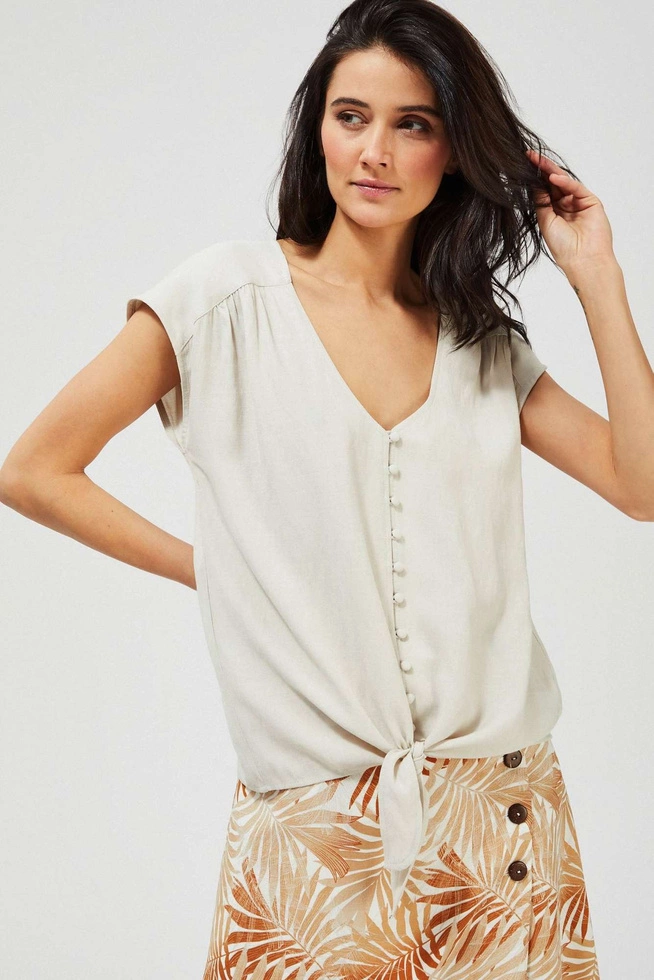 KOSZULA Z WIĄZANIEM L-KO-3449 BEIGE