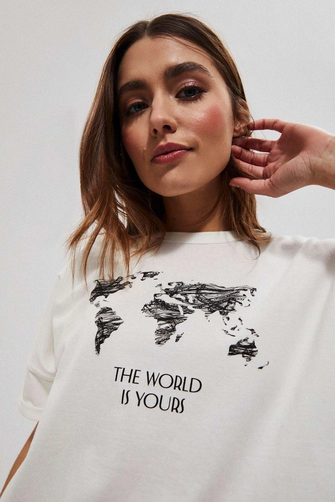 Bawełniana bluzka z nadrukiem L-TS-3766 OFF WHITE