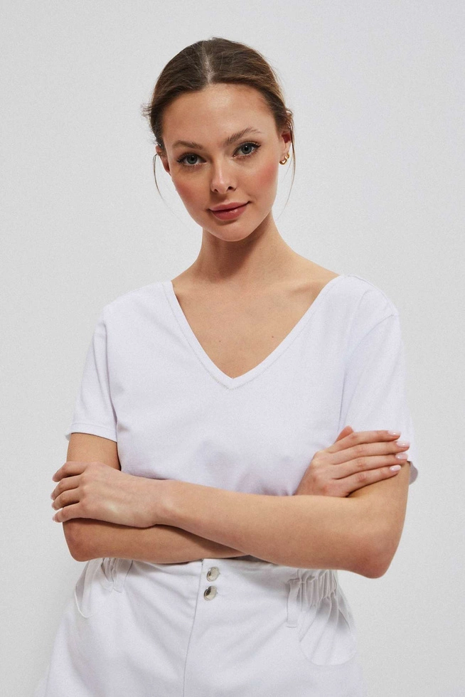 Cotton blouse with a deep neckline