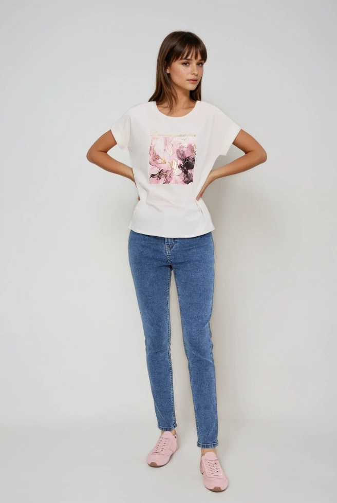 WOMEN'S TSHIRT L-TS-4917 D.CREAM-set