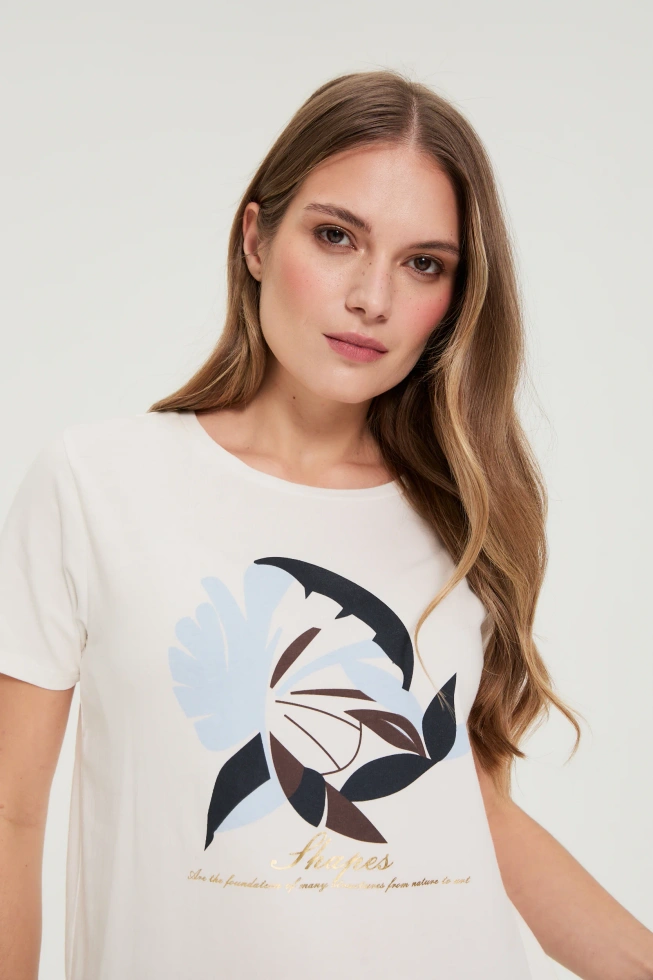 KOSZULKA DAMSKA L-TS-5003 OFF WHITE