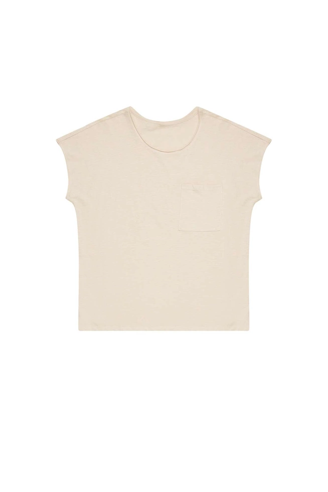 Bawełniany t-shirt z kieszonką L-TS-3738 L.BEIGE