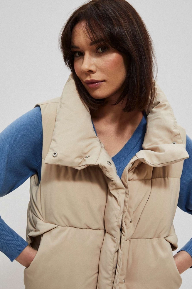 Short, quilted vest with a stand-up collar