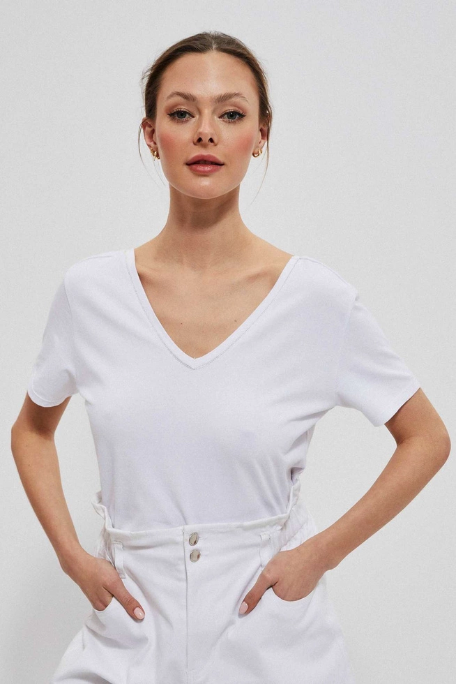 Cotton blouse with a deep neckline