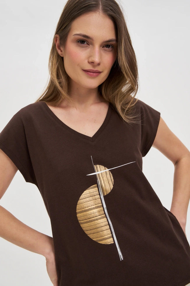 WOMEN'S T-SHIRT L-TS-4737 D.BROWN