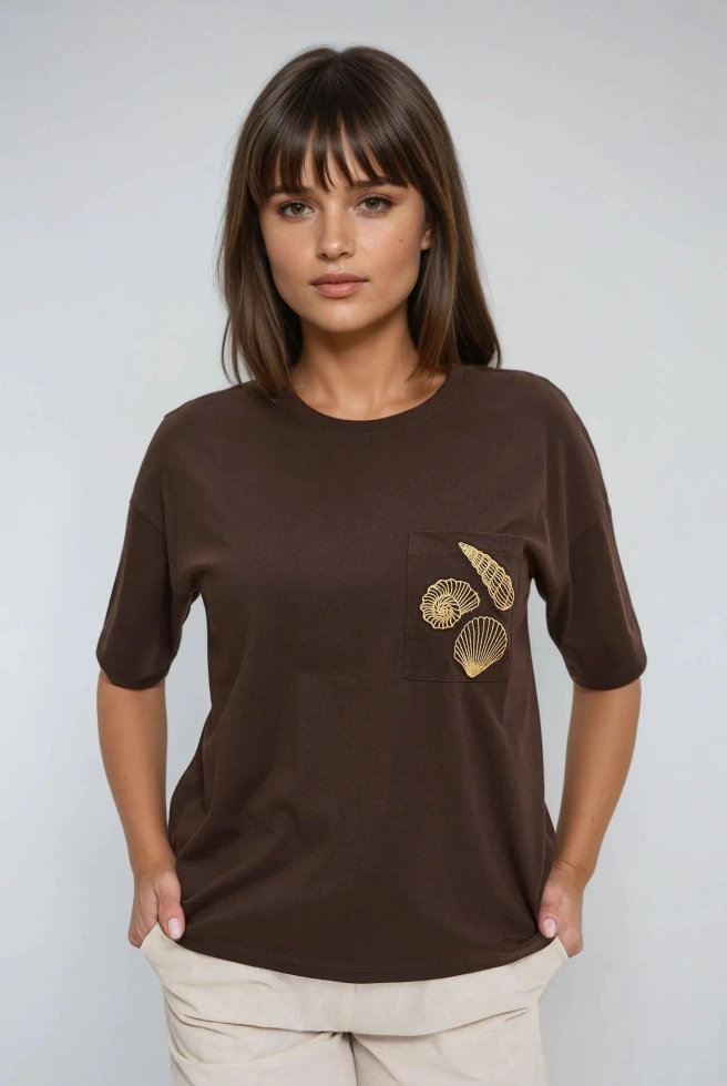 WOMEN'S TSHIRT L-TS-4724 D.BROWN