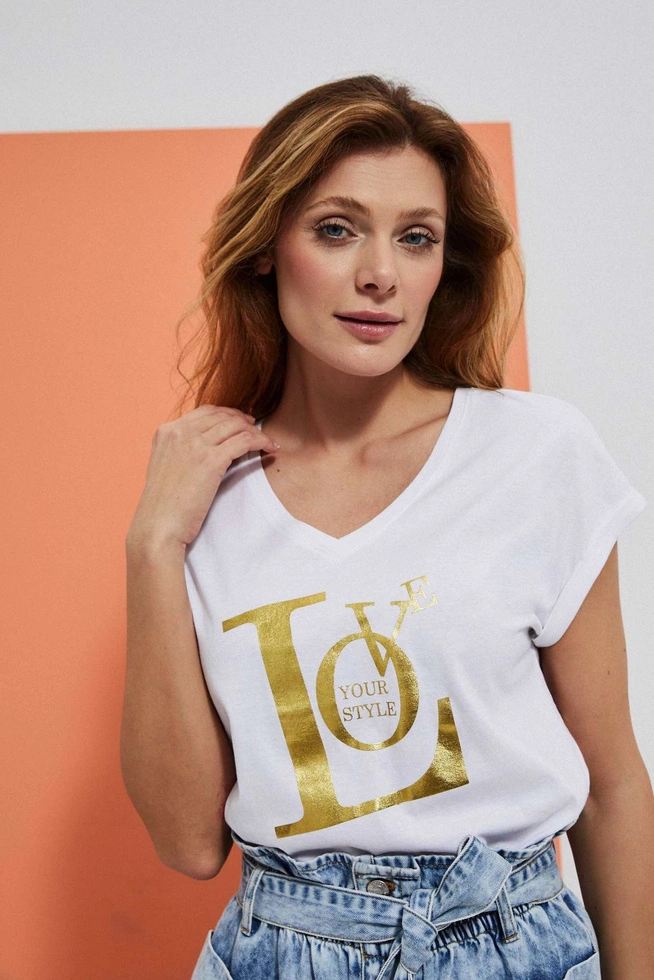 Bluzka z metalicznym nadrukiem L-TS-3789 WHITE