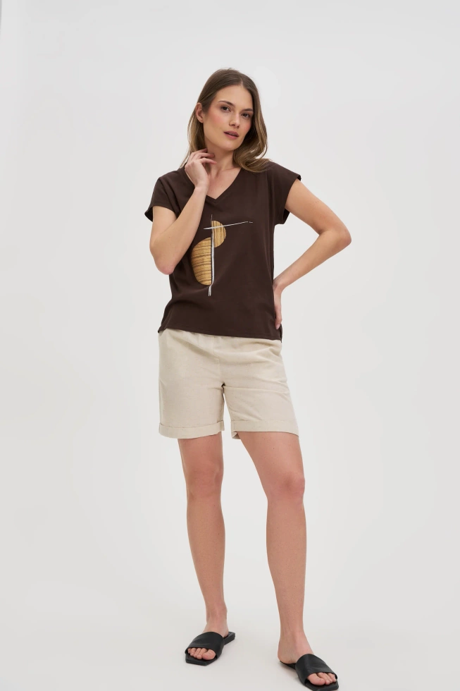 WOMEN'S T-SHIRT L-TS-4737 D.BROWN