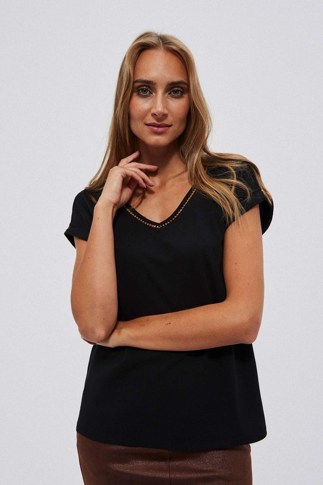 Plain blouse with a decorative neckline