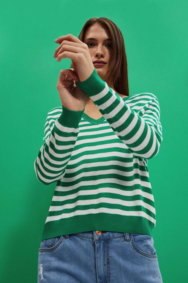 LADIES SWEATER L-SW-4004 OFF WHITE_GREEN