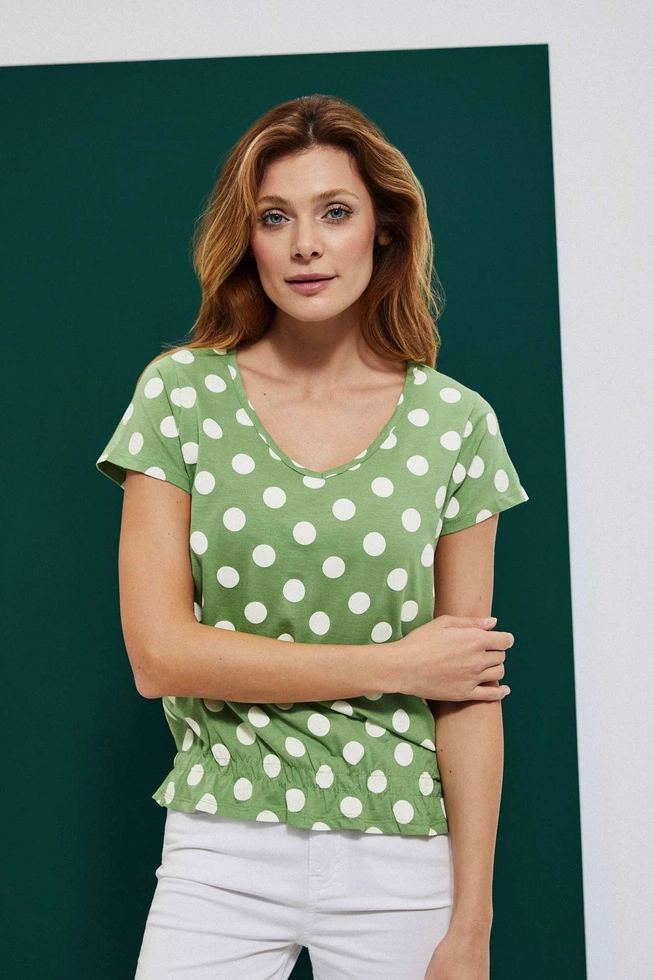 Polka dot blouse with a V-neckline