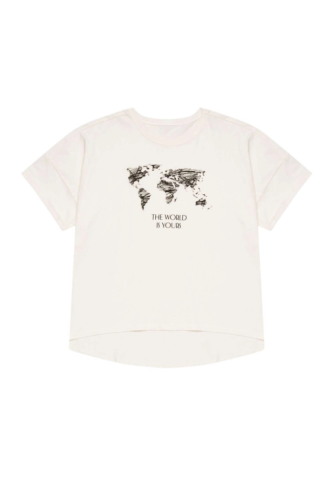 Bawełniana bluzka z nadrukiem L-TS-3766 OFF WHITE
