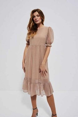 Sukienka w groszki z falbaną L-SU-3715 TOFFEE