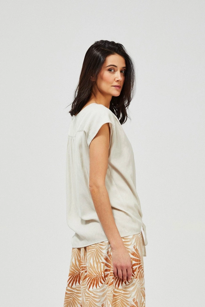 KOSZULA Z WIĄZANIEM L-KO-3449 BEIGE