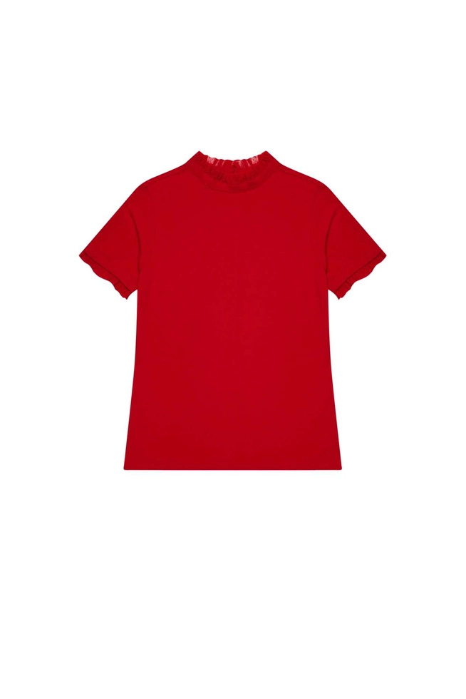 Blouse with a frill at the neckline and sleeves