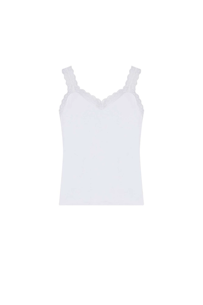 Bawełniany top z koronką L-TS-3800 WHITE