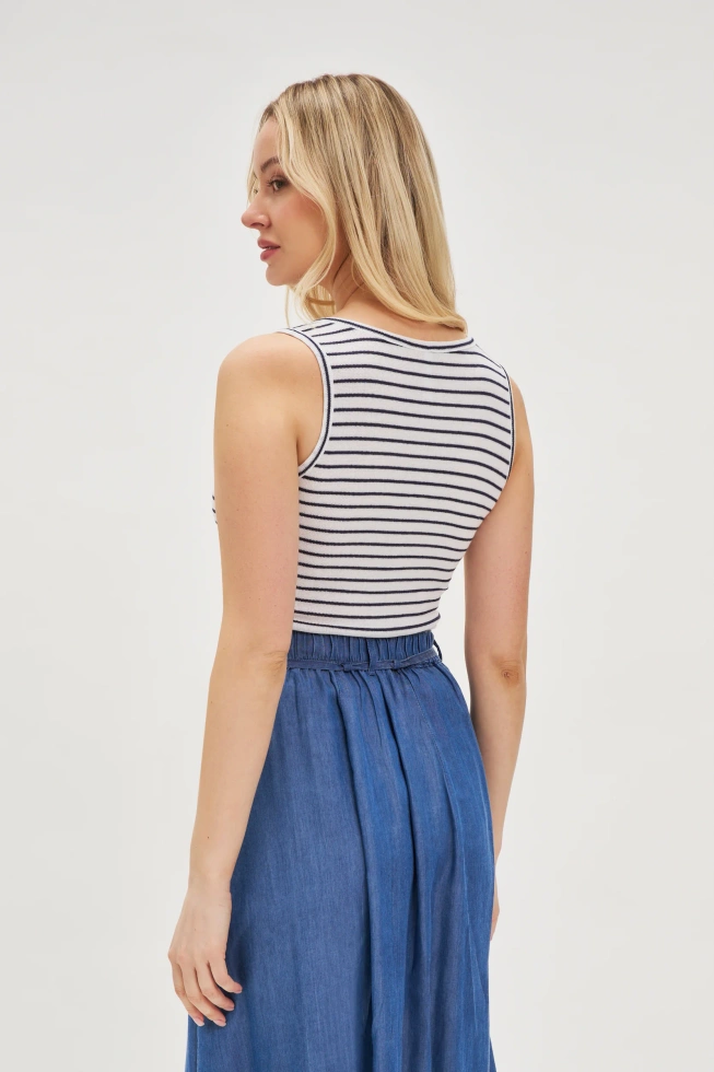 WOMEN'S TOP L-TS-4680 WHITE_NAVY