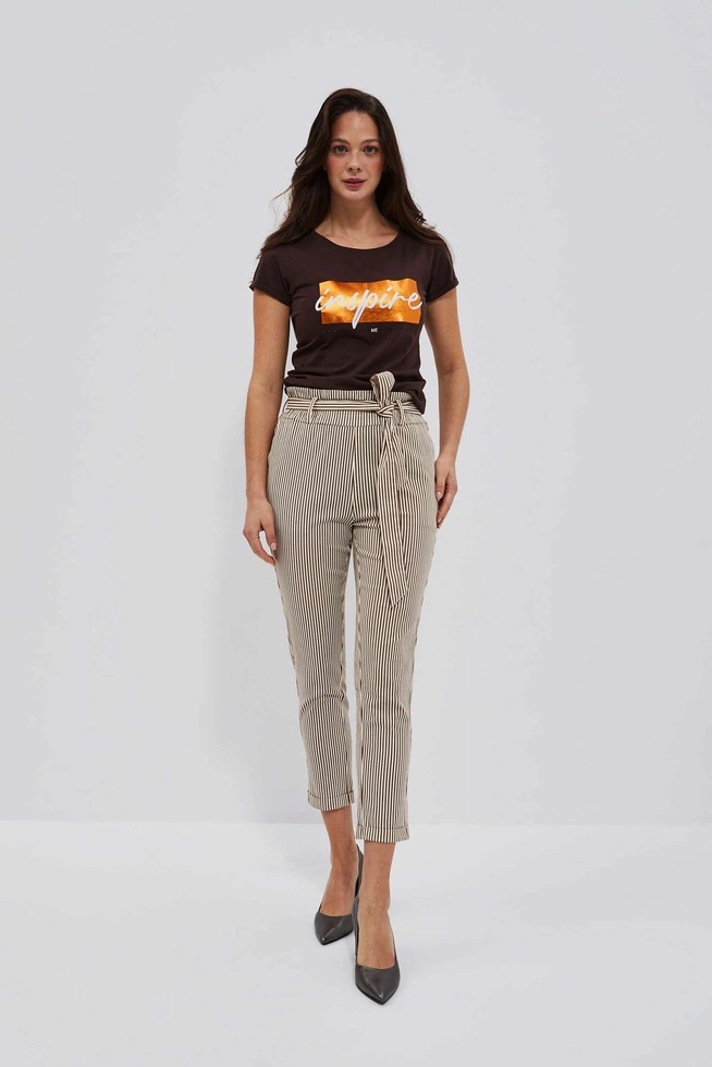 SPODNIE DAMSKIE L-SP-4015 BROWN_OFF WHITE