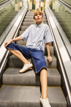 WOMEN'S SHORTS L-SH-4603 D.BLUE-set