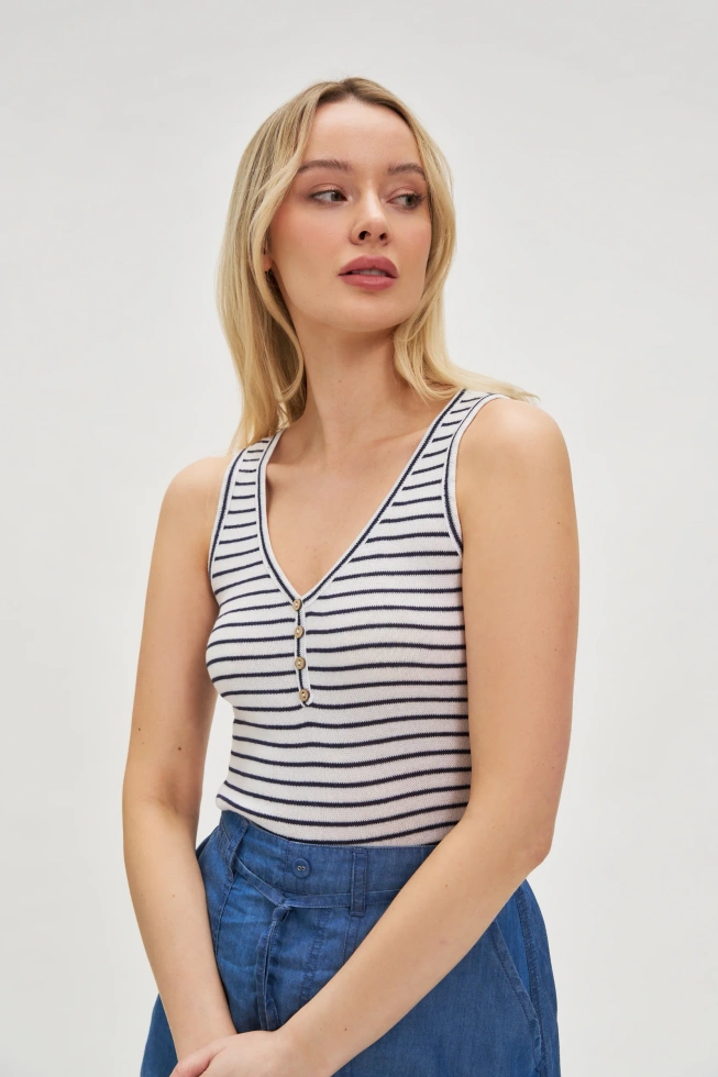 WOMEN'S TOP L-TS-4680 WHITE_NAVY