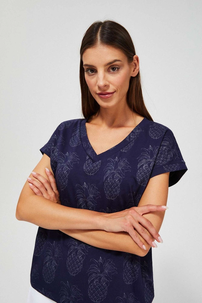 Bluzka z nadrukiem w ananasy L-TS-3489 NAVY