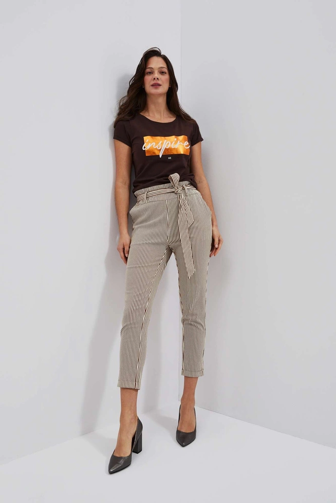 SPODNIE DAMSKIE L-SP-4015 BROWN_OFF WHITE