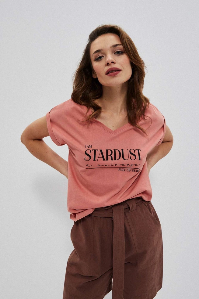 Bawełniana bluzka z nadrukiem L-TS-3786 TERRA COTTA