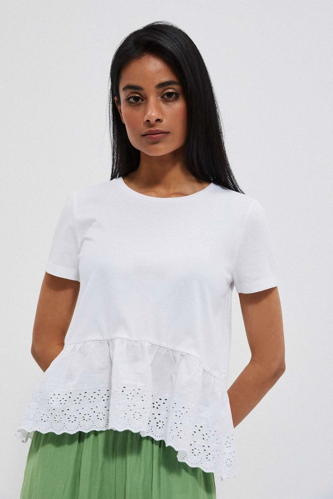 Bawełniana bluzka z falbaną L-TS-3854 WHITE