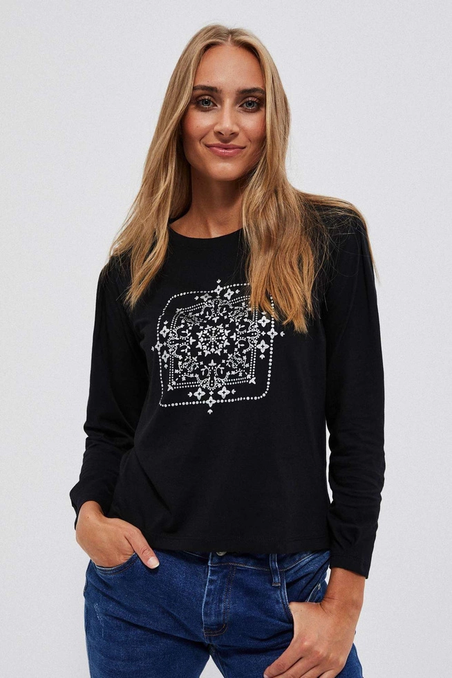 Long-sleeved blouse with metallic print