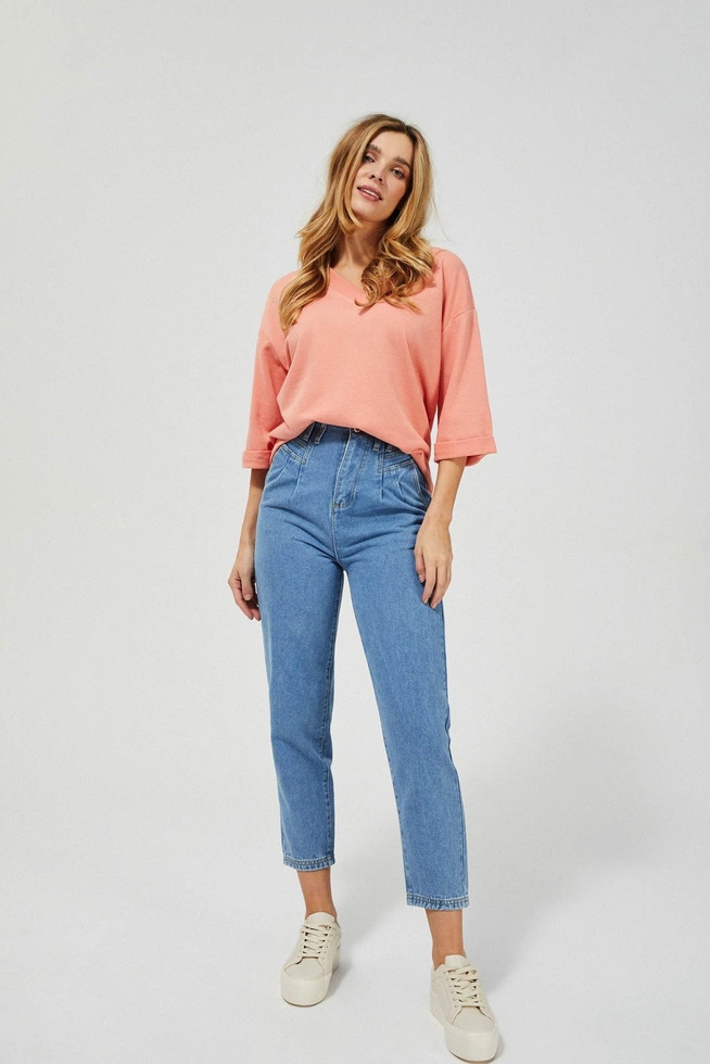 Jeansy slouchy z wysokim stanem L-JE-3415 BLUE