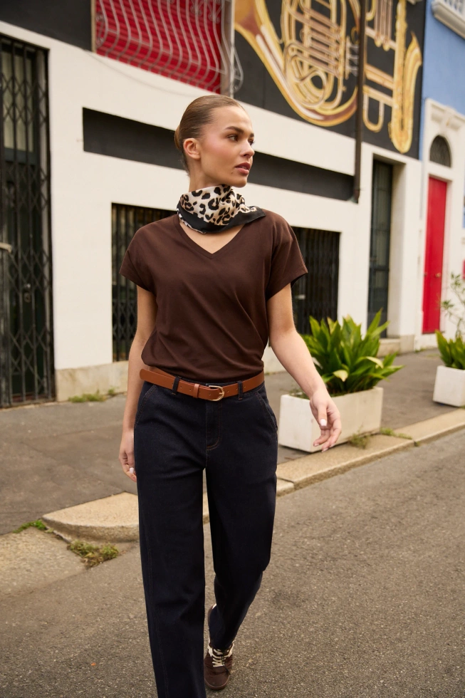WOMEN'S TSHIRT L-TS-4951 D.BROWN