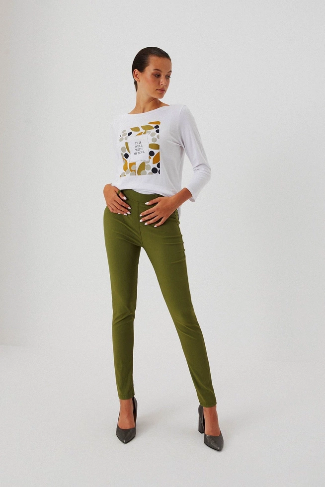 Spodnie rurki z wysokim stanem L-SP-3402 OLIVE