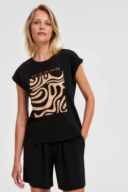 WOMEN'S T-SHIRT L-TS-4739 BLACK