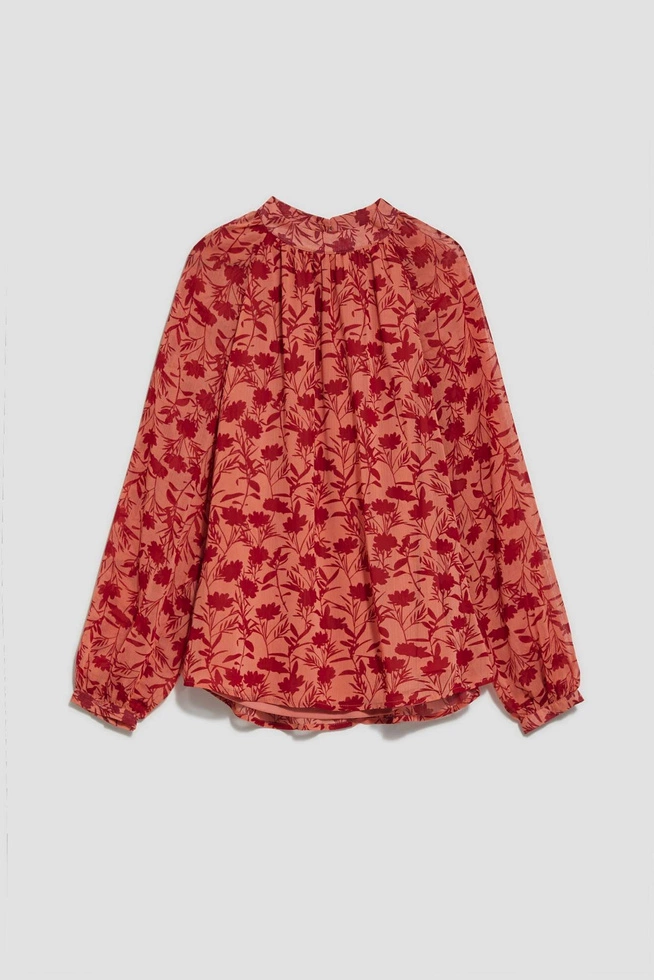 Floral shirt with stand-up collar