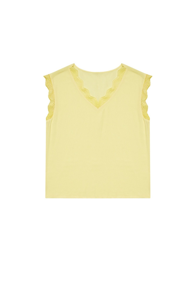 Bluzka koszulowa z koronką L-KO-3177 YELLOW