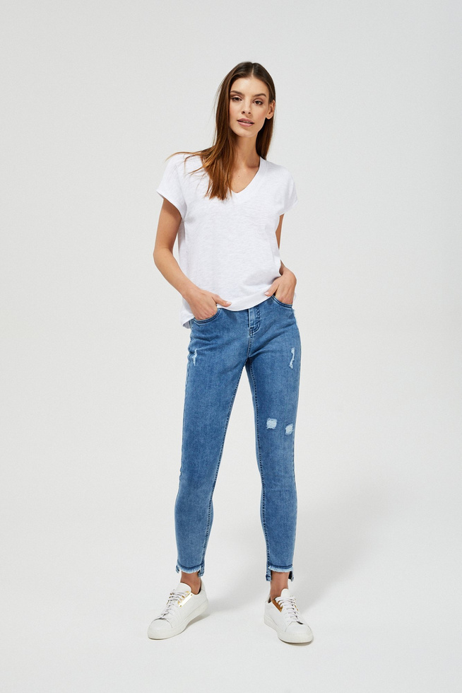 Jeansy medium waist z przetarciami L-JE-3423 BLUE