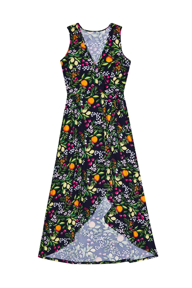 Sukienka z roślinnym nadrukiem L-SU-3416 NAVY-pakiet